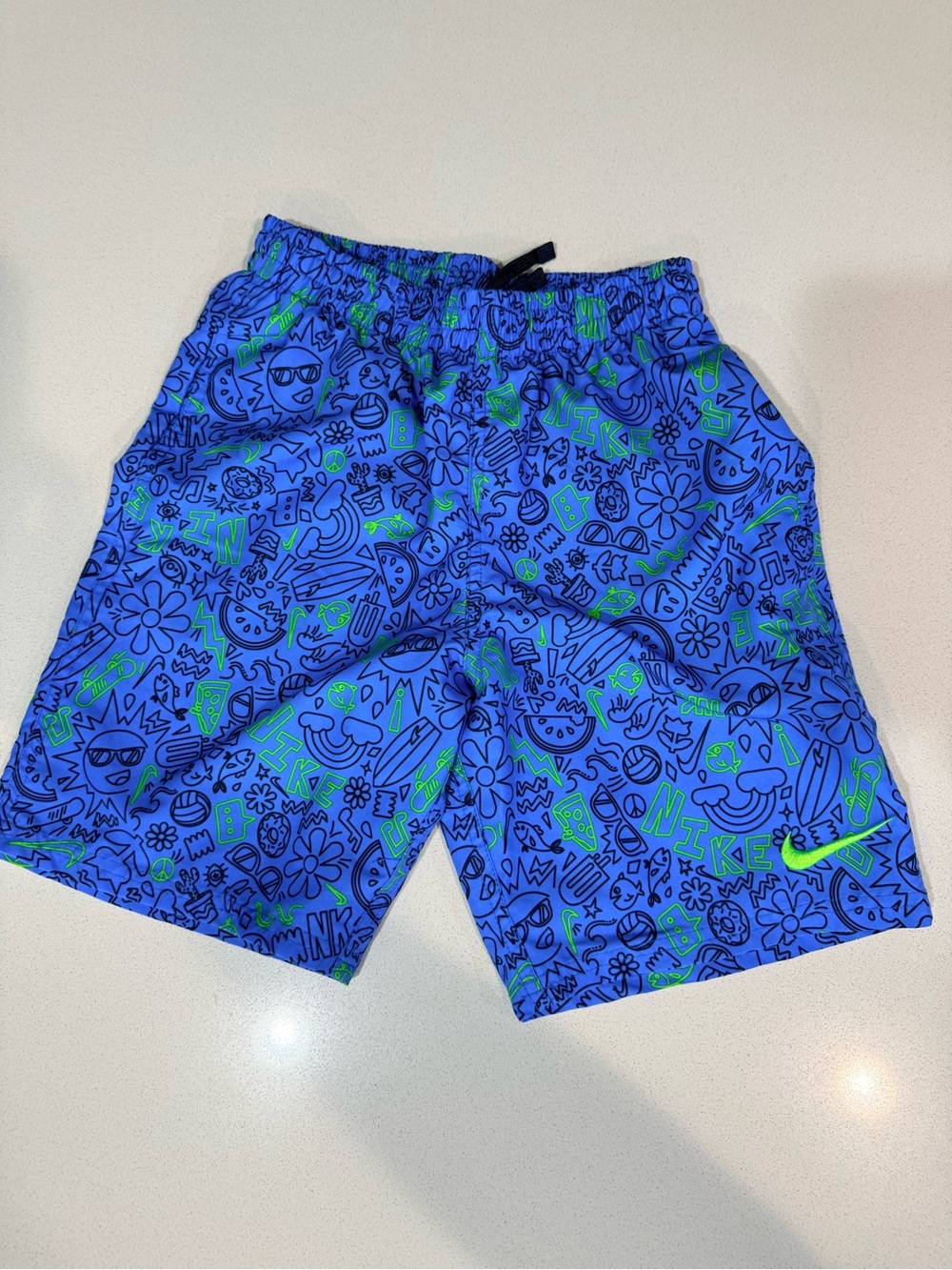 Nike Bright Blue Swim Shorts with Neon Green Accents